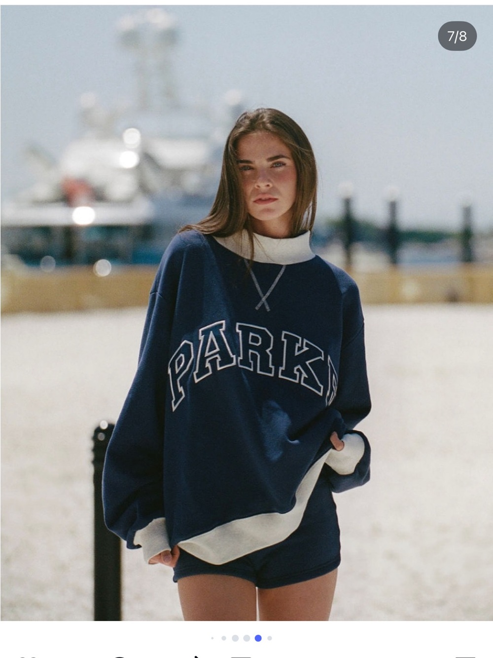 PARKE Navy Contrast-Trim Oversized Crewneck Sweatshirt